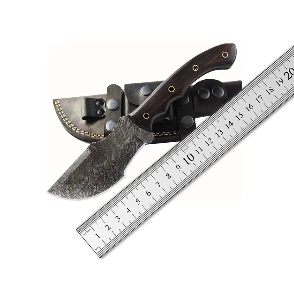 Custom Size Damascus Steel Blade Tracker Fixed Blade Knife wooden Handle with Comfortable Hand Grip