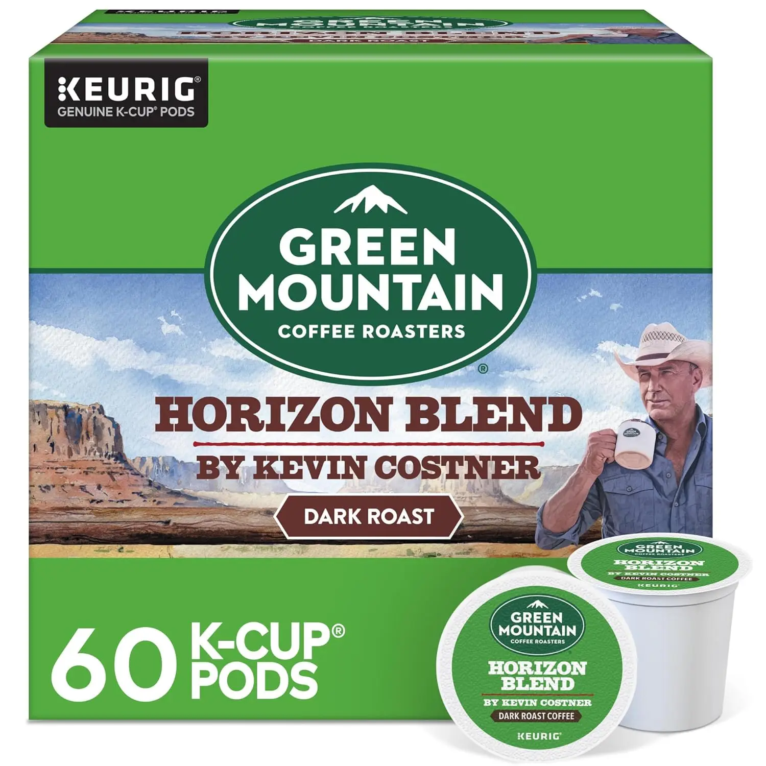 Green Mountain Coffee Roasters Horizon Blend Coffee by Kevin Costner, Keurig Single Serve K-Cup Pods 60-Count 6 x 10 Count Boxes