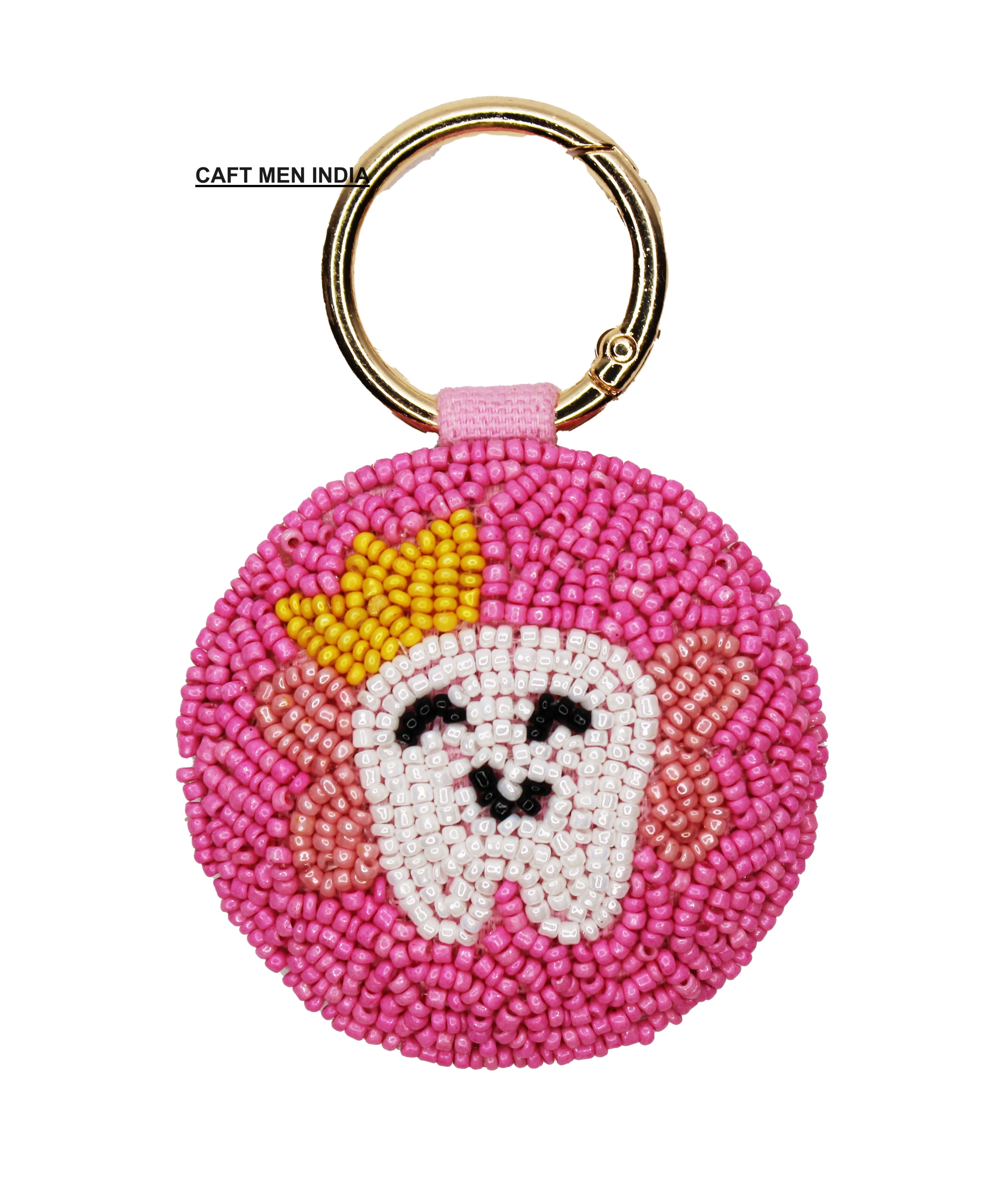 Latest Creative Hello Kitty Beaded Keychain Accessory Handmade Stainless Steel Car Pendant Bag Anime Style Fashion Promotional