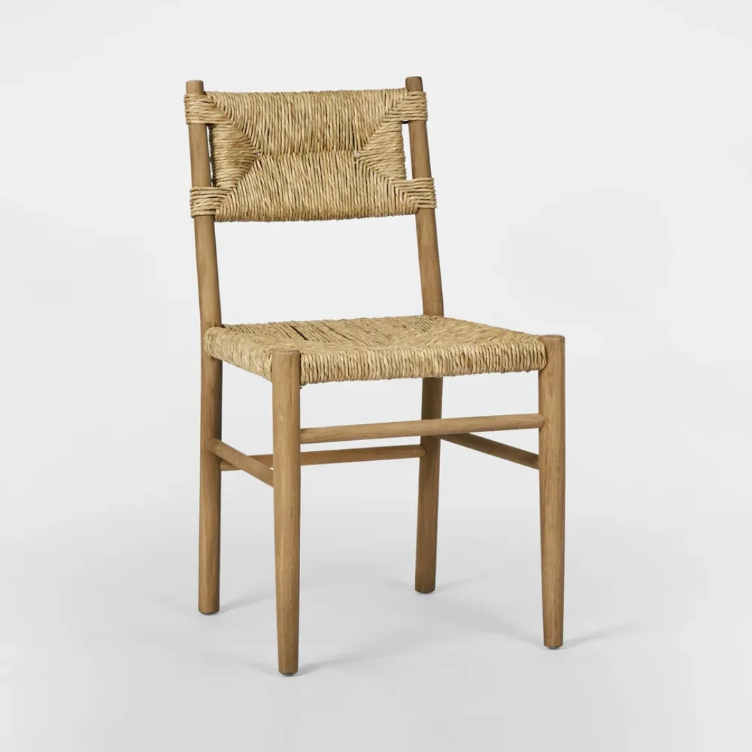 Outdoor Dining Chair with Teak Wood Frame Rattan Wicker Rope Garden Furniture for Hotel Courtyard Villa Leisure for Living Room