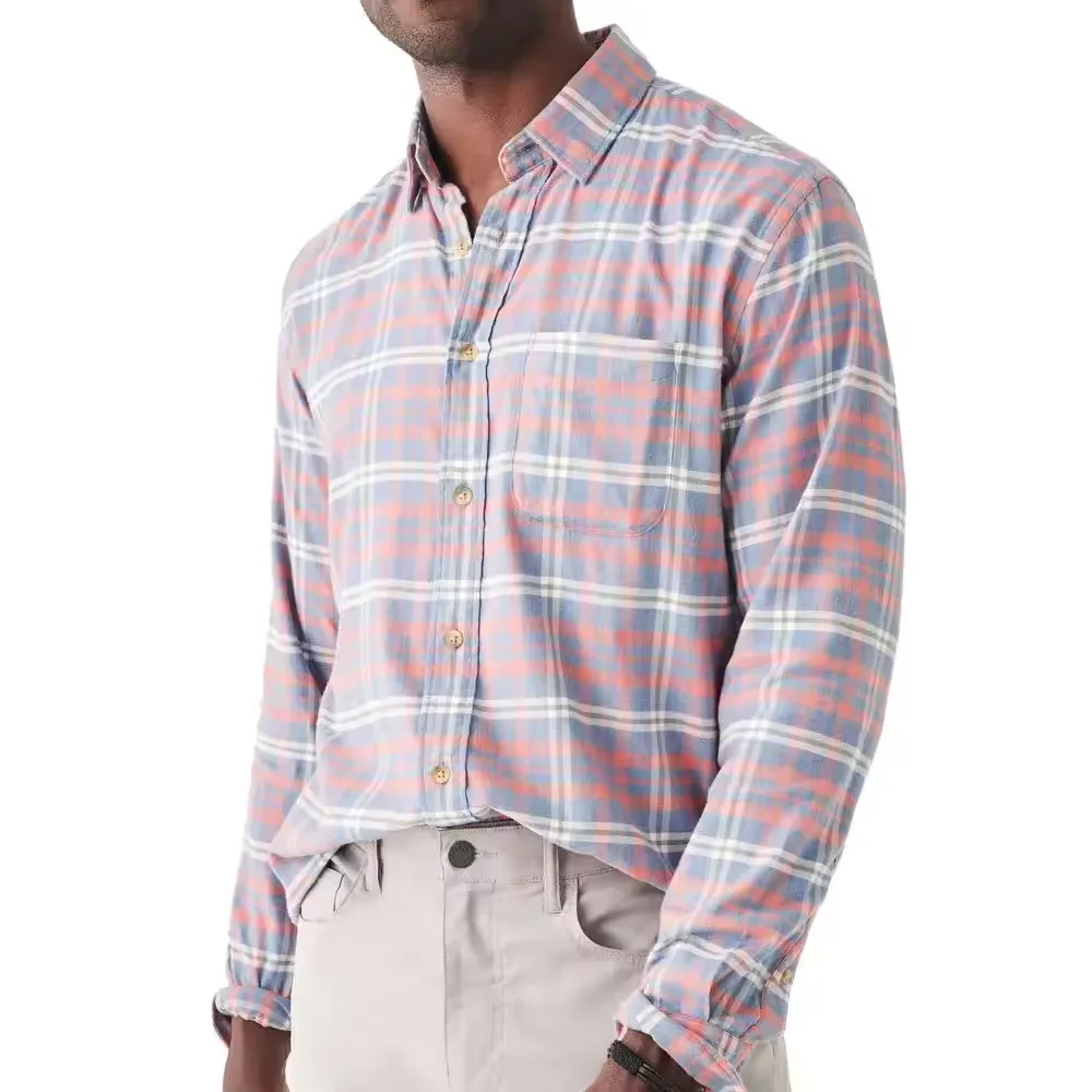 Wholesale Casual Long Sleeve Flannel Plaid Shirts For Men Slim Casual Dress Shirt High Quality Top Rated Custom Made Shirts