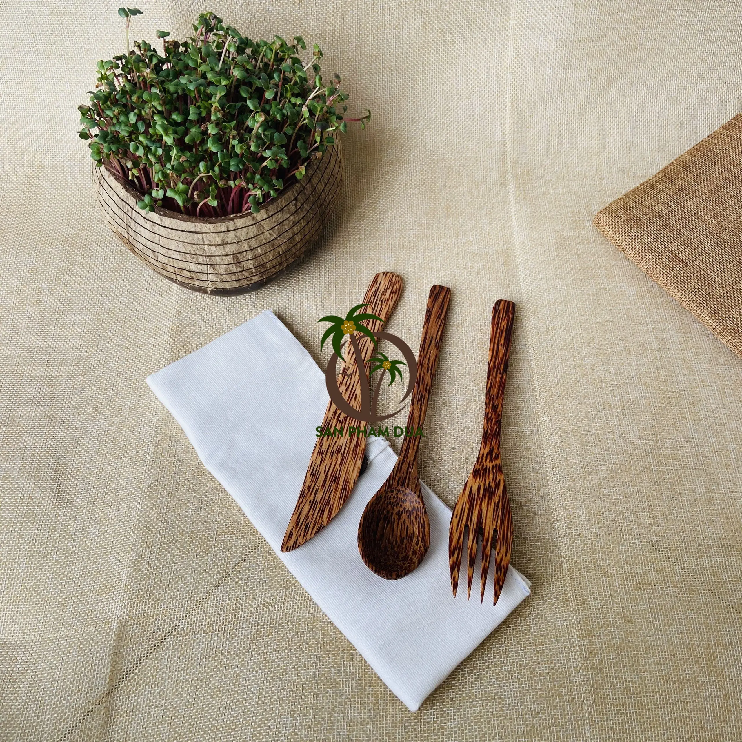 ORGANIC COCONUT WOODEN CUTLERY SET FORK AND SPOON SET  COCONUT KNIFE COCONUT CUTLERY SET ECO-FRIENDLY FROM VIETNAM