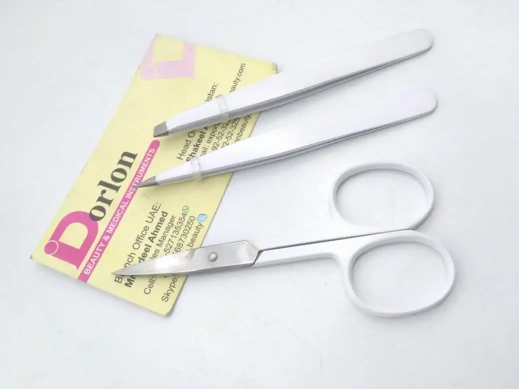 Hot Selling Eyebrow Tweezers Scissors Set With Custom Case Private Label Top Quality Slanted Pointed Tweezers & Spring S