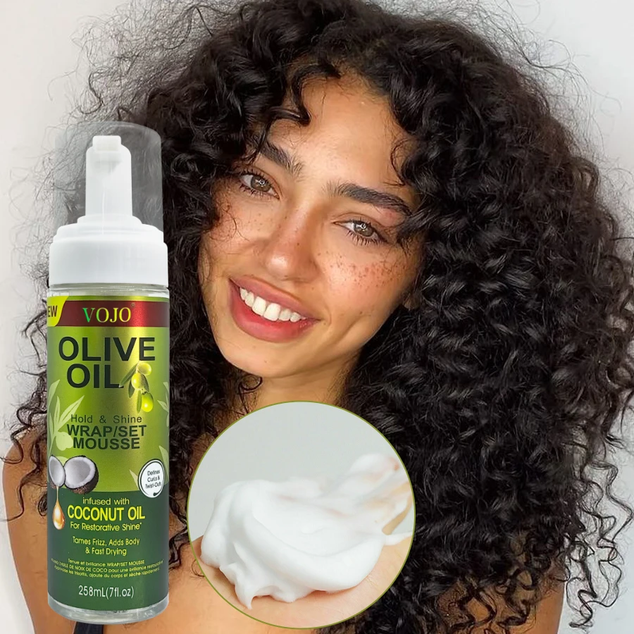 OEM ODM Hold And Shine Hair Mousse Anti-Frizz Smooth And Moisturizing Repair Serum Shiny Curl Control Coconut Olive Oil