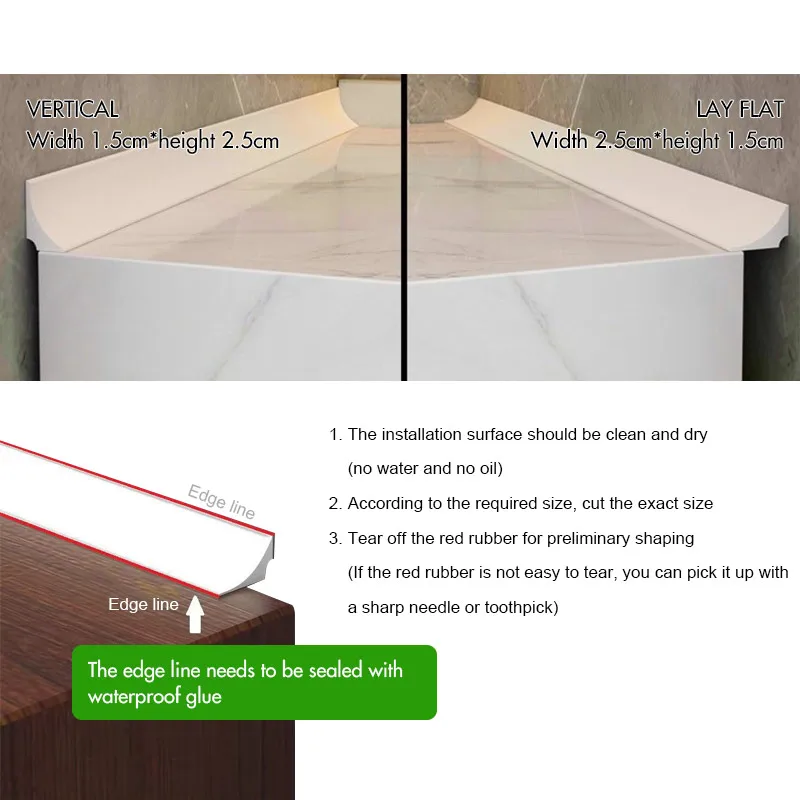 Kitchen self-adhesive water barrier bar edge banding rubber countertop edging silicone countertop water stopper strip