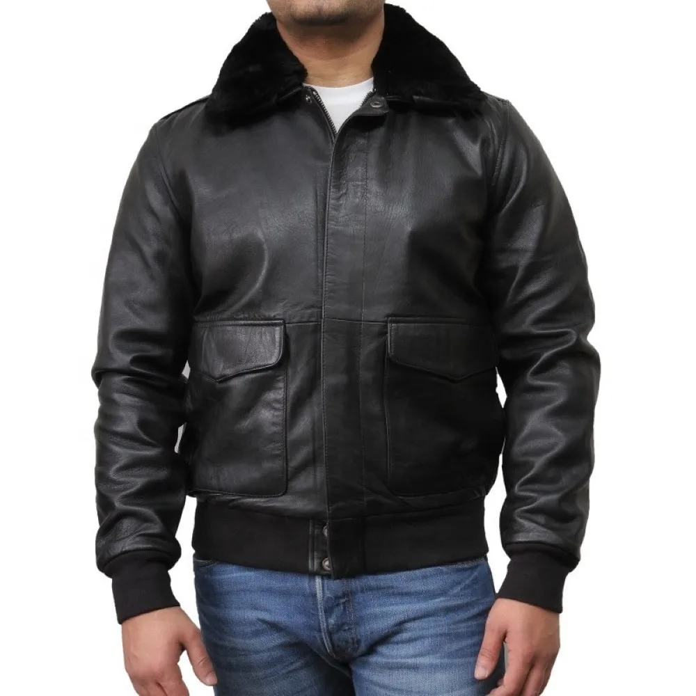 Latest Mens Bomber Aviator A2 Pilot sheep Fur Collar Leather Jacket