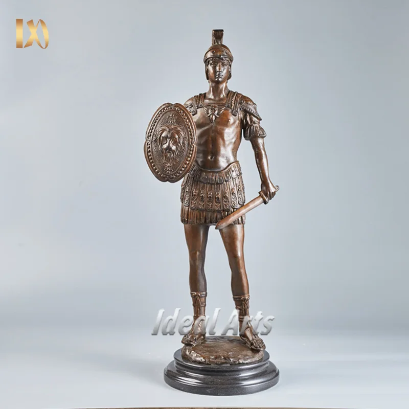 Wholesale small metal bronze warrior sculpture standing roman soldier statues crafts For Decoration