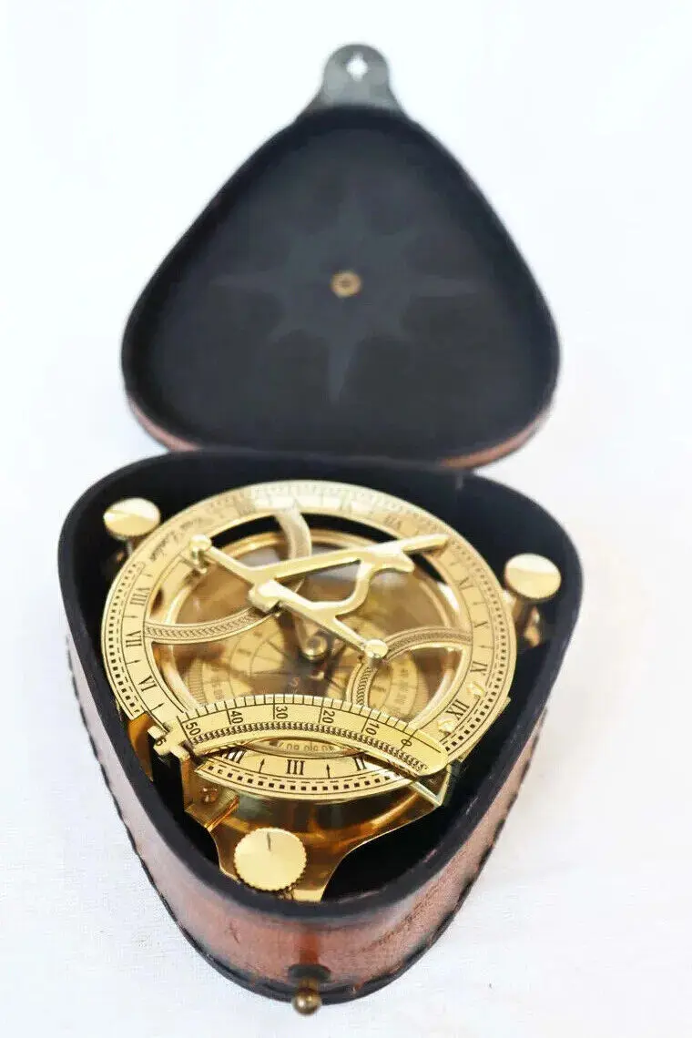 4 inch Captain Brass Sundial Compass With Hardwood Wooden antique nautical handmade Box