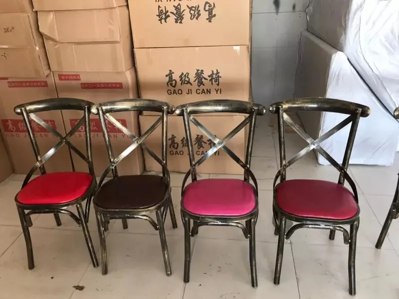 Classical-style Metal Leather Dining Chair with Metal Backrest