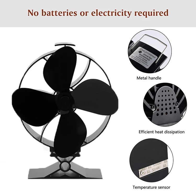 Winter Eco-friendly Wood Burning Fireplace Heat Powered 4 Blades Silent Ecofan Pellet Stove Exhaust Top Fan Other Home Heaters