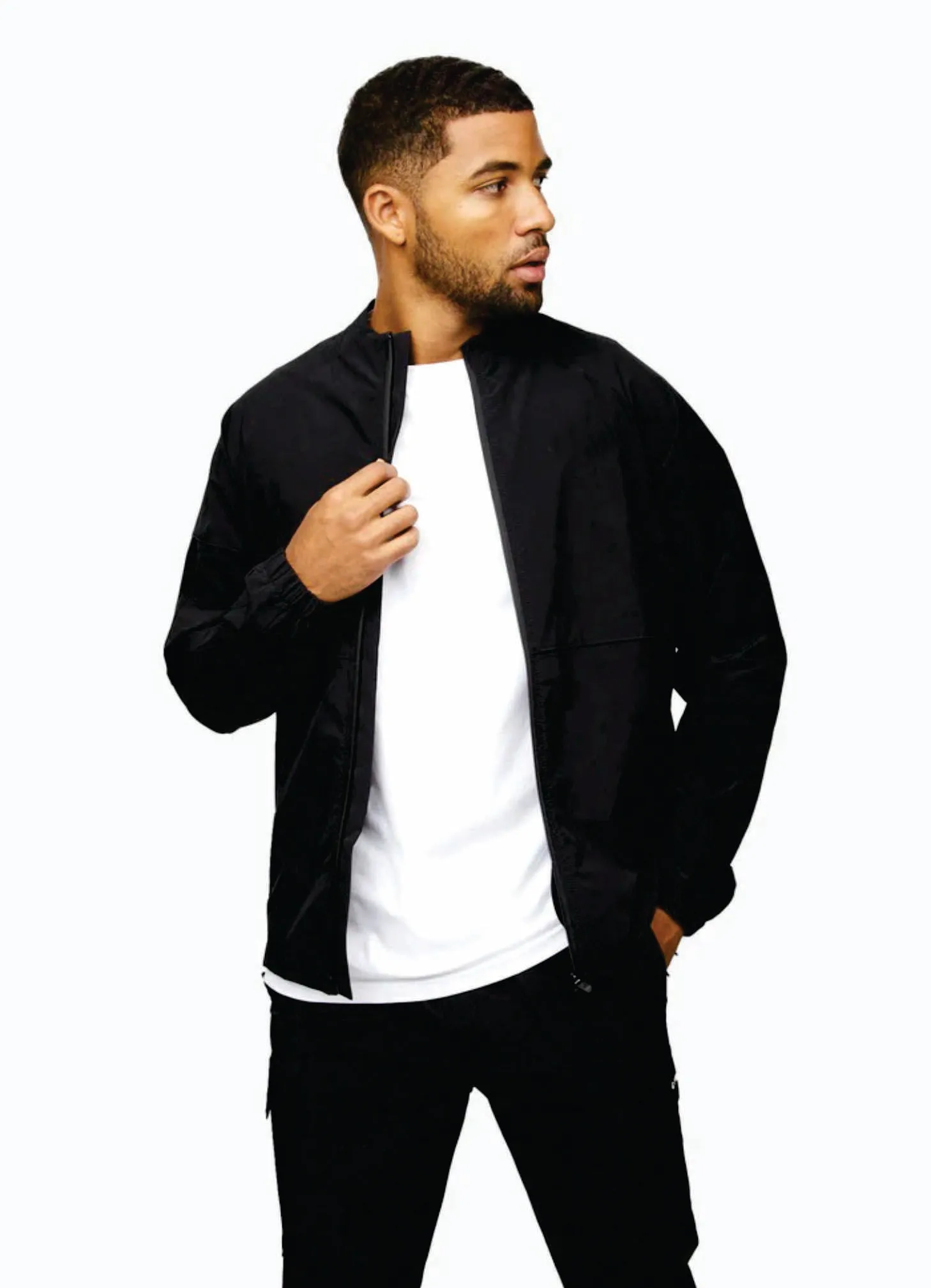 Fully Customized 85% Polyamide 15% Elastane Black Full Zip Cuffs Graphite Mens Utility Woven Bomber