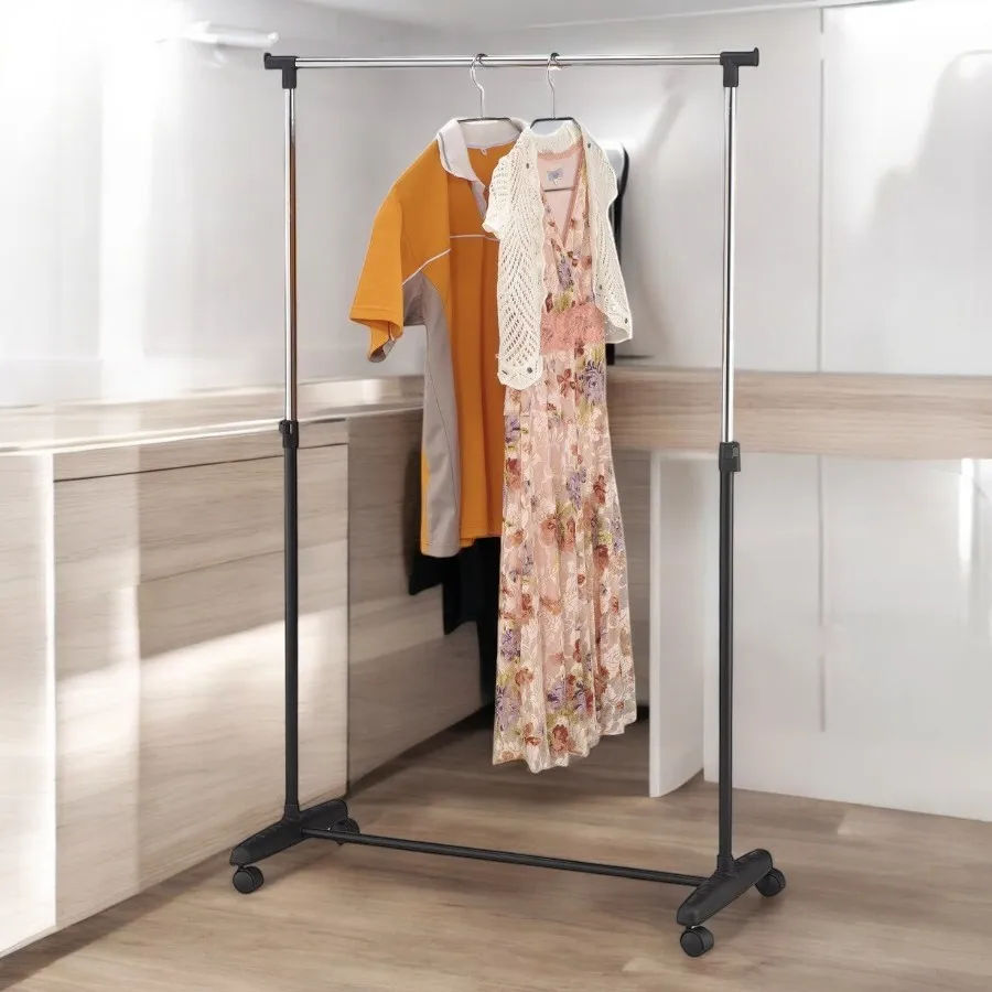 Wholesale price easy assembly single pole clothes hanger stand on casters