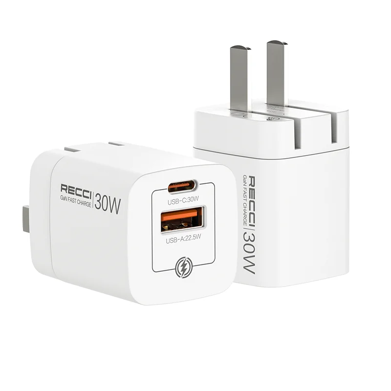 New PD 30W GaN Fast Charger Portable Mobile Phone Charger Classic Wall Charger with Two Ports