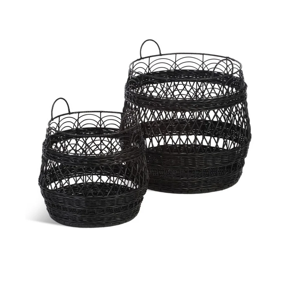 Набор из 2 черных БАМБУКОВЫХ КОРЗИН для хранения корзины белья плетеная корзина ручной работы домашнего хозяйства