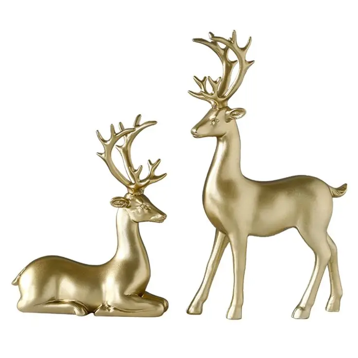 Set of 2 Metal Sculpture Art Animal Sculptures Interior Table Decor Animal Deer Luxury Golden for Decoration Homes and Garden