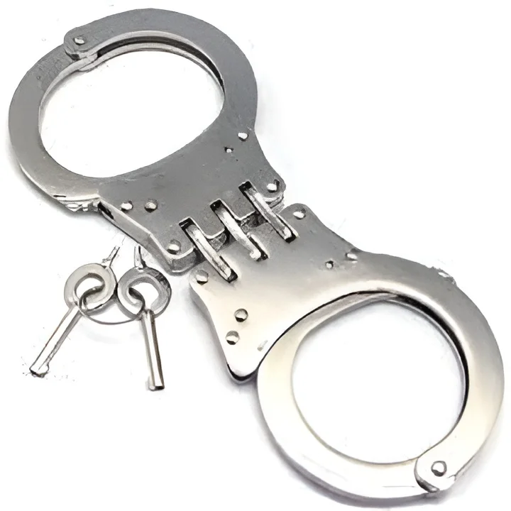 Metal Handcuffs Made Of Carbon Steel With Centre Chain Double Lock System Export Grade Heavy Quality 310 Gms Weight