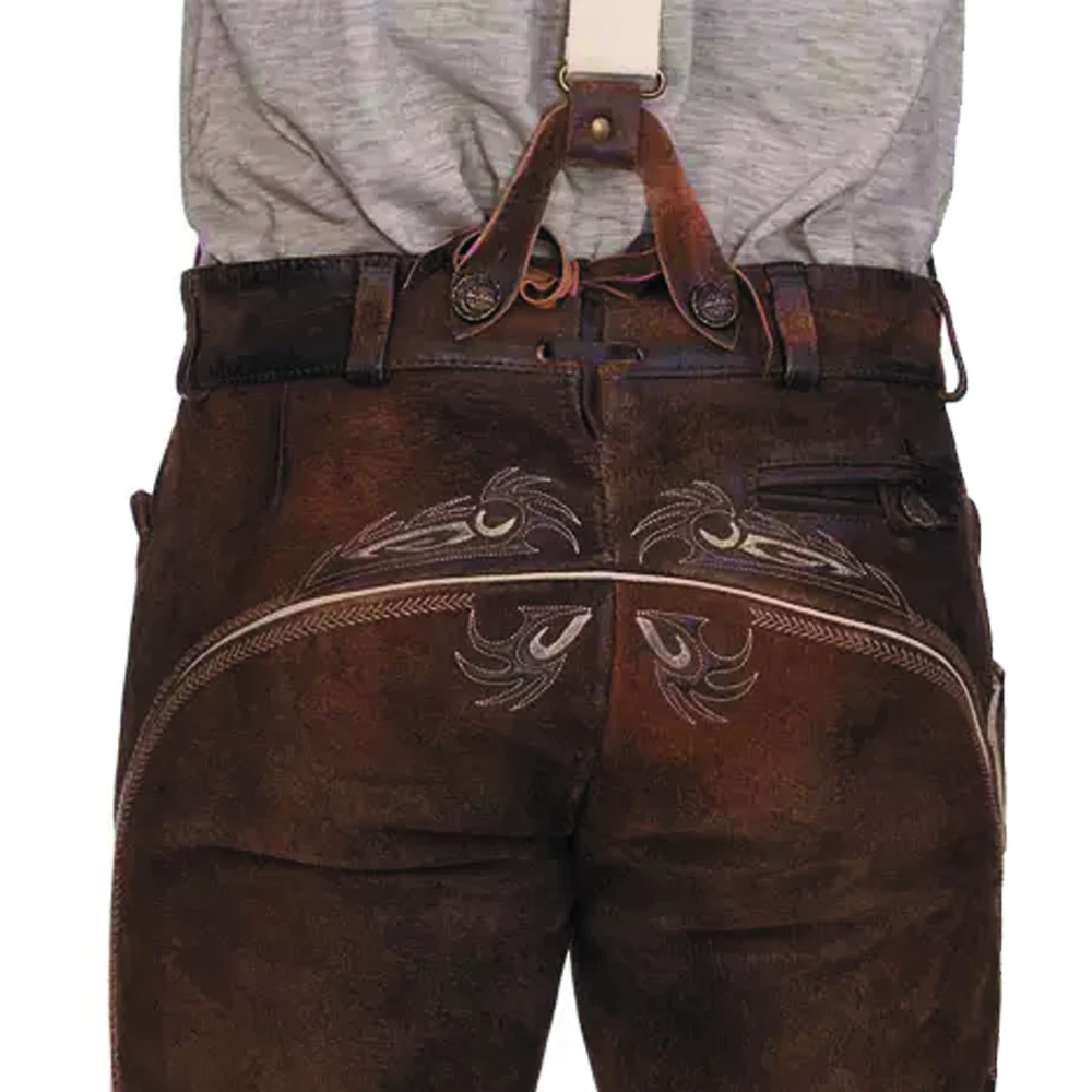 Стильные баварские брюки Lederhosen мужские кожаные с подтяжками ledersosen trachten lederhosen (Баварская одежда