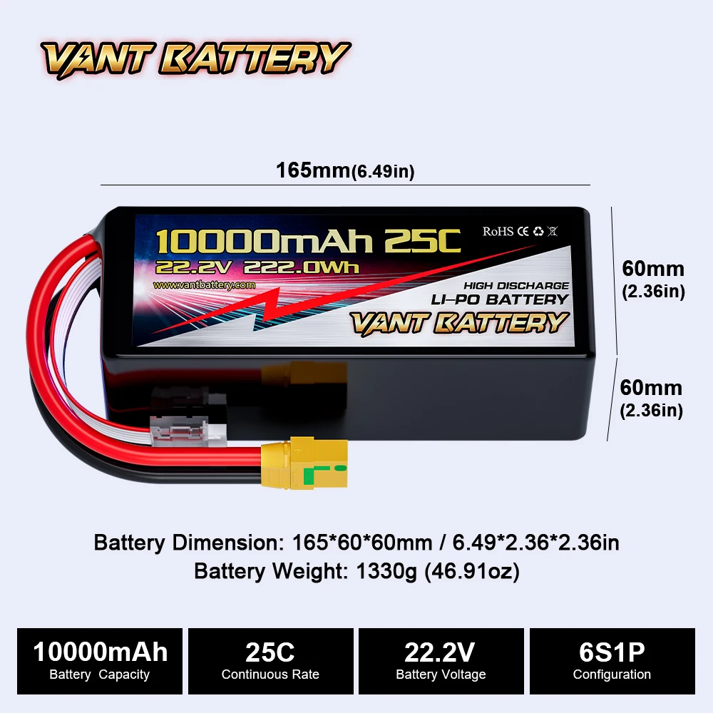 VANT fpv drone battery 10000mAh 22.2V 25C 6S lipo batteries for drone for Multi-Rotor DJI Tarot 550 680 Quad HEX DJI S800 S1000