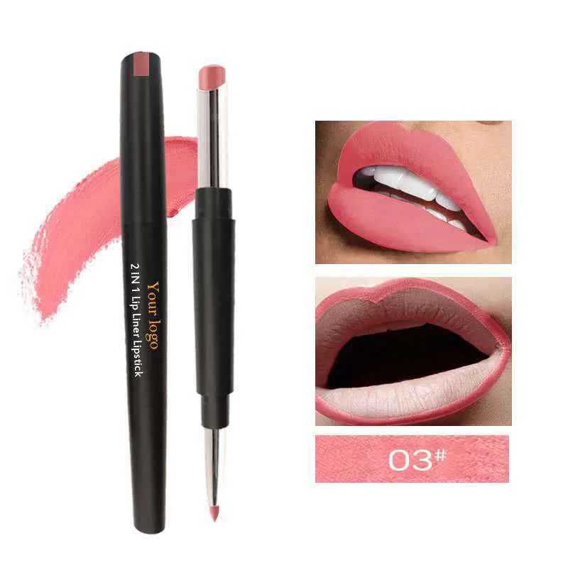 OEM 8 Colors Automatic Double Heads Waterproof Lipstick Not Discolor Lasting Non-stick Cup Matte Lipstick Pen Lip Liner