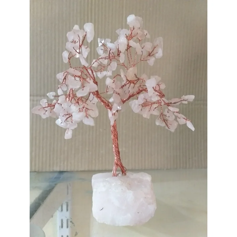 Rose Quartz Gemstone Tree With Rose Quartz Raw Base Crystal Crafts Natural Stones Reiki Minerals Feng Sui Christmas Gems Tree