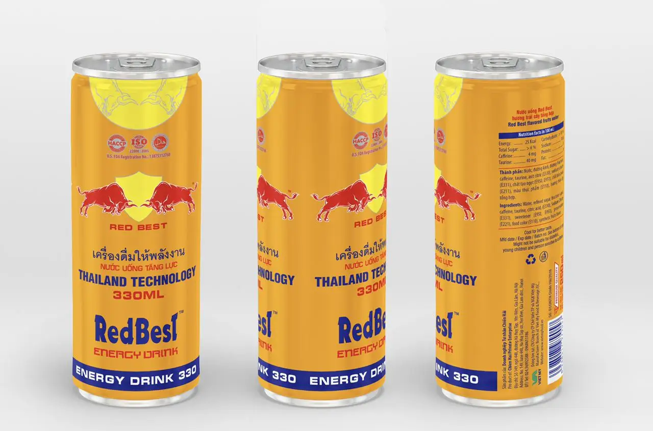 Wholesale 250ml Sugar-Free Energy Drink Red Blue Caffeine-Rich Beverage Tinned Can Water Primary Ingredient Vietnamese Factory