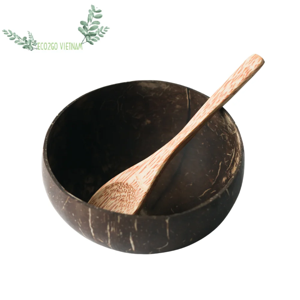 Natural Coconut Bowls & Spoons Organic Coco Shell Bowl Set Bamboo Straw for Smoothie, Acai, Salads Eco Friendly Zero Waste Gift