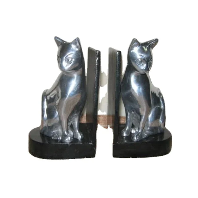 Wholesale Silver Shiny Polish Cat Shaped Bookends Hot Sale and High Quality Handmade for Organized books