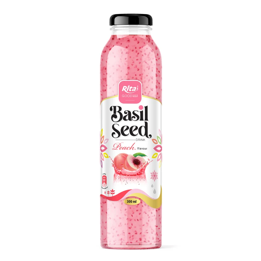 Strawberry Flavor 300ml Glass Bottle Basil Seed Drink Rita Manufacturer In Vietnam Good Beverage