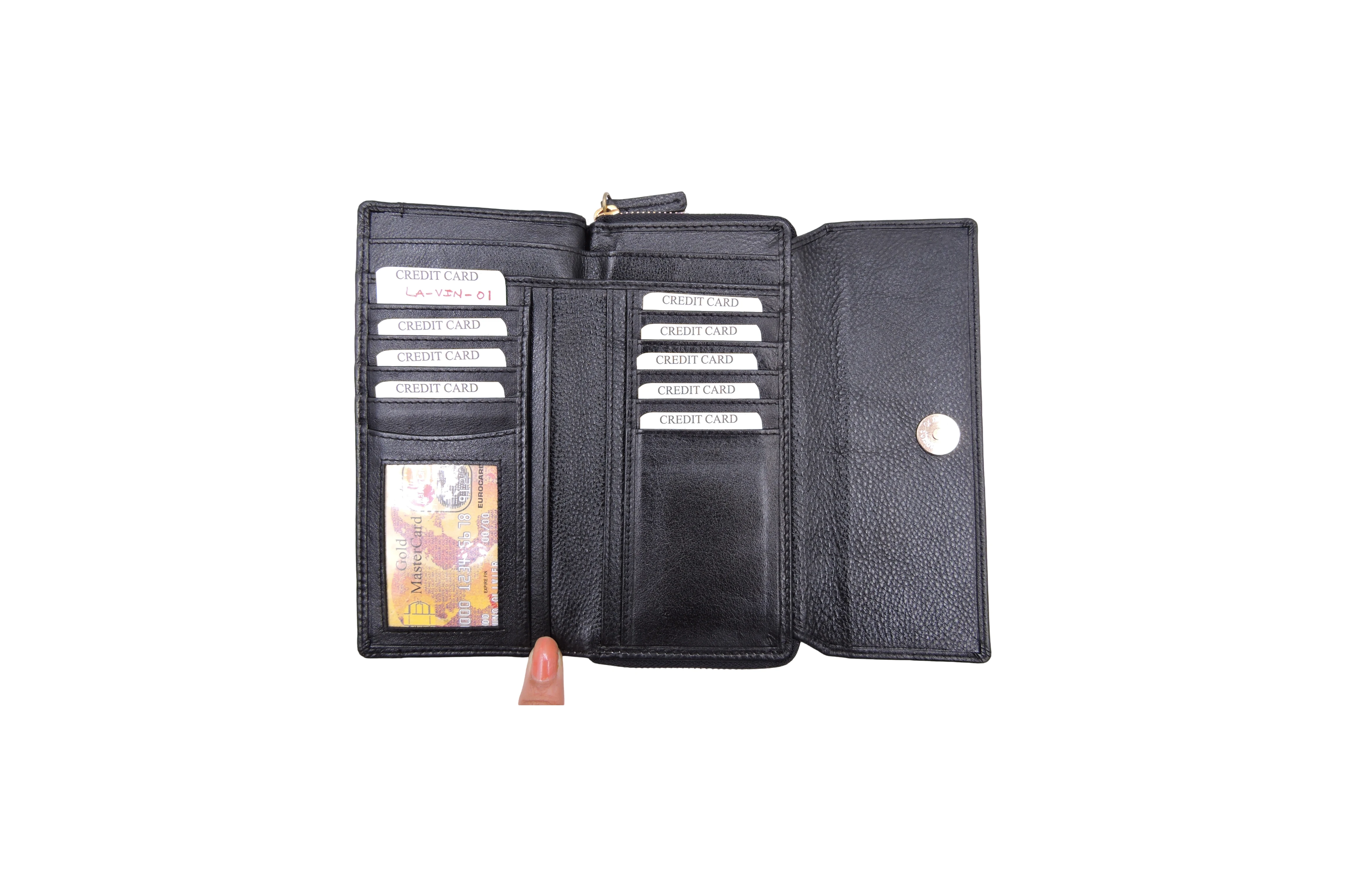 Classic Ladies Genuine Leather Ladies Wallet Black Magnet Closure Premium Quality Personalized Custom Logo Handmade