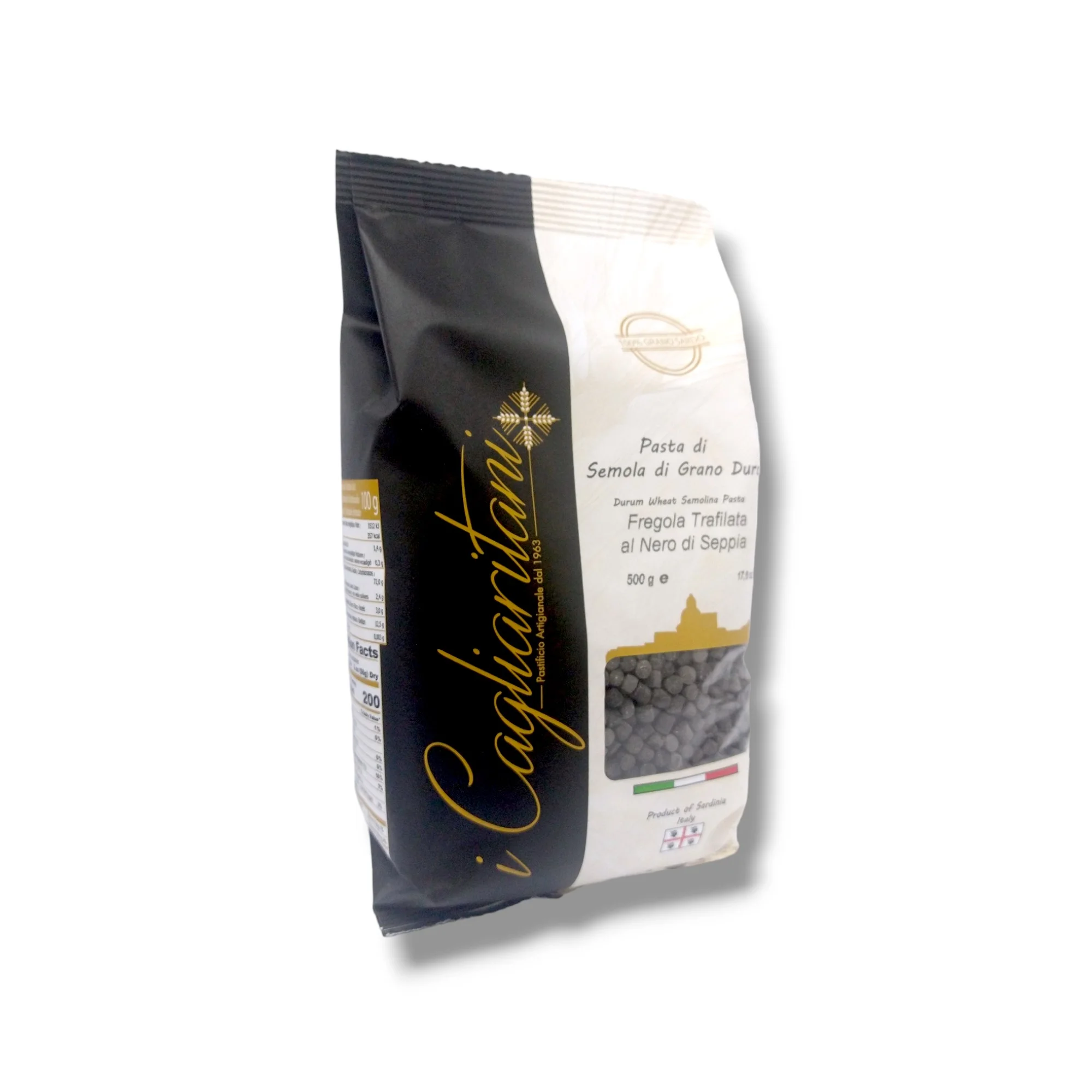 Best Selling Artisan Italian Pasta Fregola with Squid Ink 500gx12pcs Ideal with Fish or in Soup bronze drawn