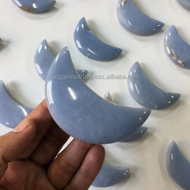 TOP SELLING WHOLESALE NATURAL CRYSTAL ANGELITE CRESCENT MOON SHAPE CRYSTAL CARVING FOR REIKI HEALING HOMEDECOR GIFT STONE