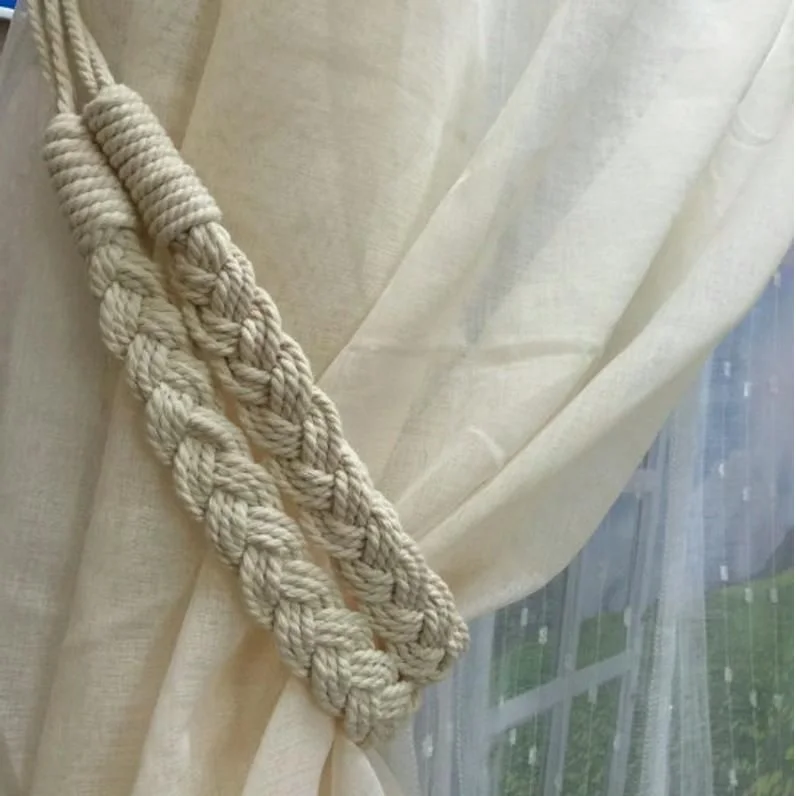 Wholesale Handmade  Macrame Tiebacks Made by Handmade with 100% Cotton Material and Color of Wooden Beads