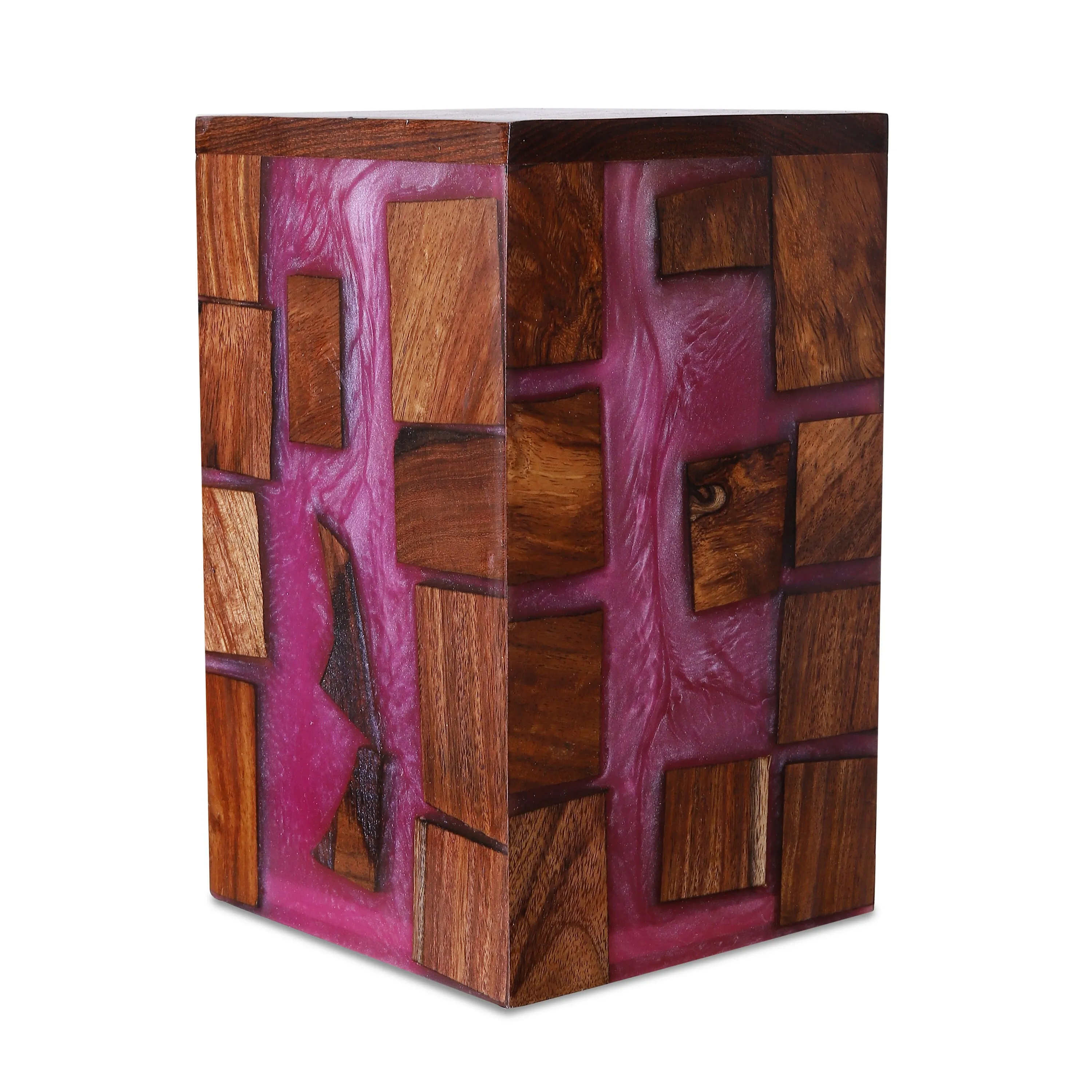 Pink Epoxy and Rosewood Luxury Adult and Keepsake Urn Box for Human Ashes Burial Funeral Urn for Ashes All Sizes Available