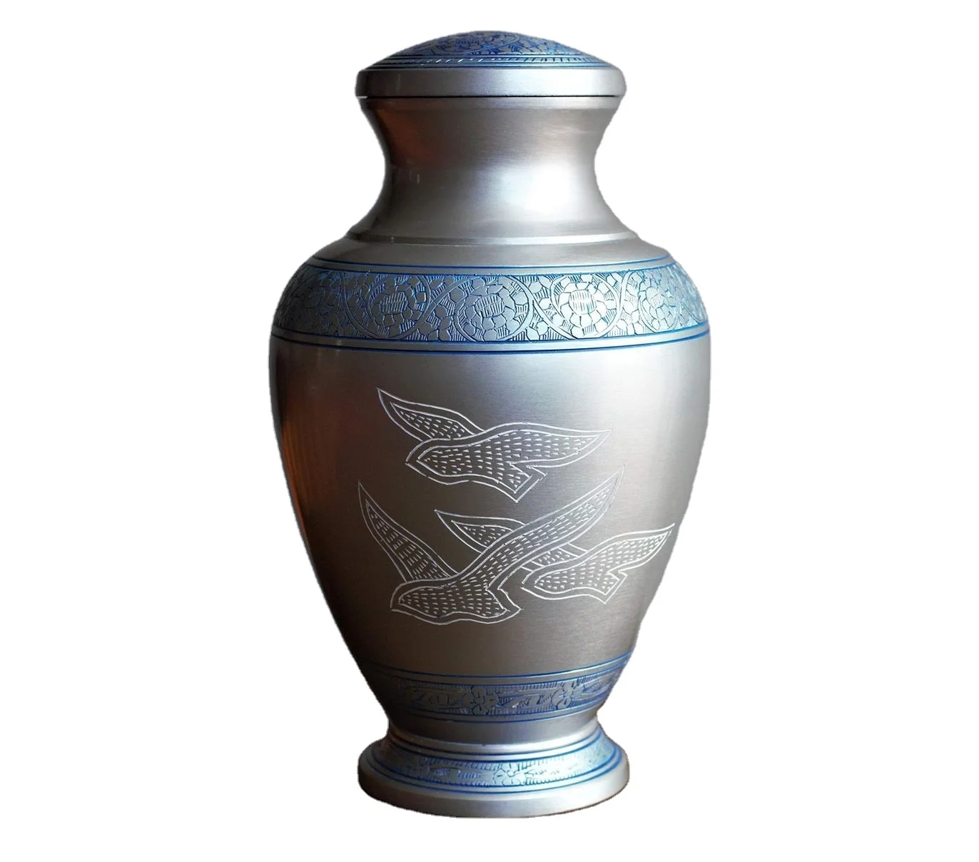 Cremation Urn for Adult Human Ashes Large Handcrafted Funeral Memorial with Elegant Silver Design Aluminum Bulk Quantity Supply