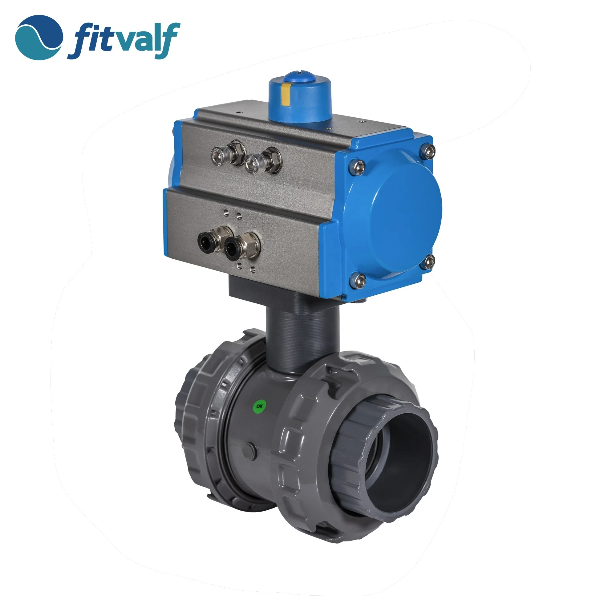 new  designed high quality  Pneumatic Actuated Upvc Ball Valve 50mm Slip connection  pvc adaptor actuator connection pn16