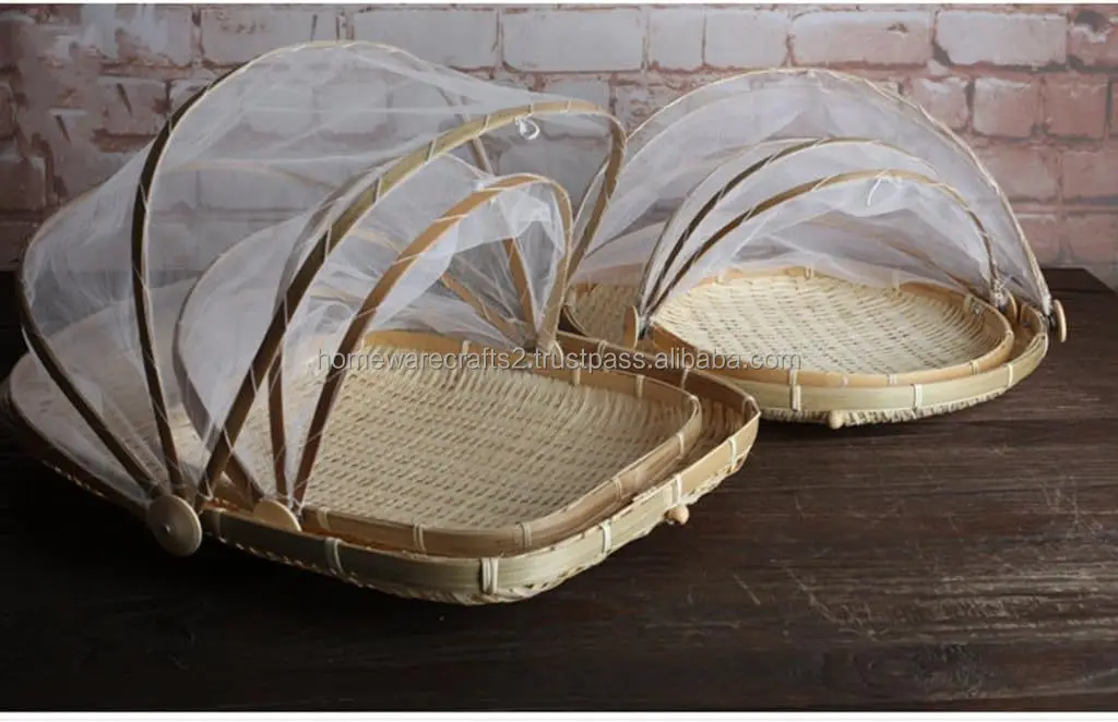 Cheapest fruit basket cover products bamboo food tent handmade collapsible woven wicker serving baskets Dustproof-Bug-Proof