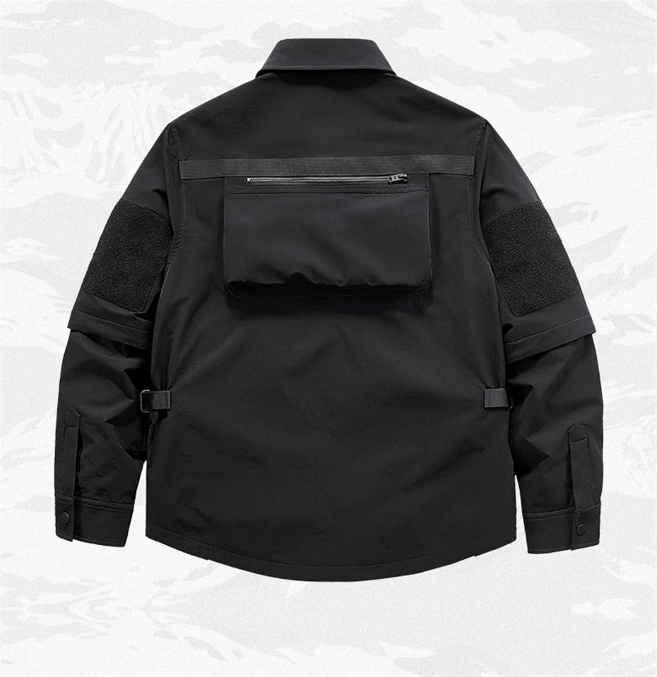 High Quality Harajuku Tech wear Hip Hop Cargo Shirt Jacket Men Spring Autumn Long Sleeve Shirts Pocket Shirt