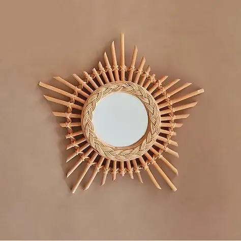 Elegant Rattan Mirror Frame With Intricate Weaving For Hallway Accent