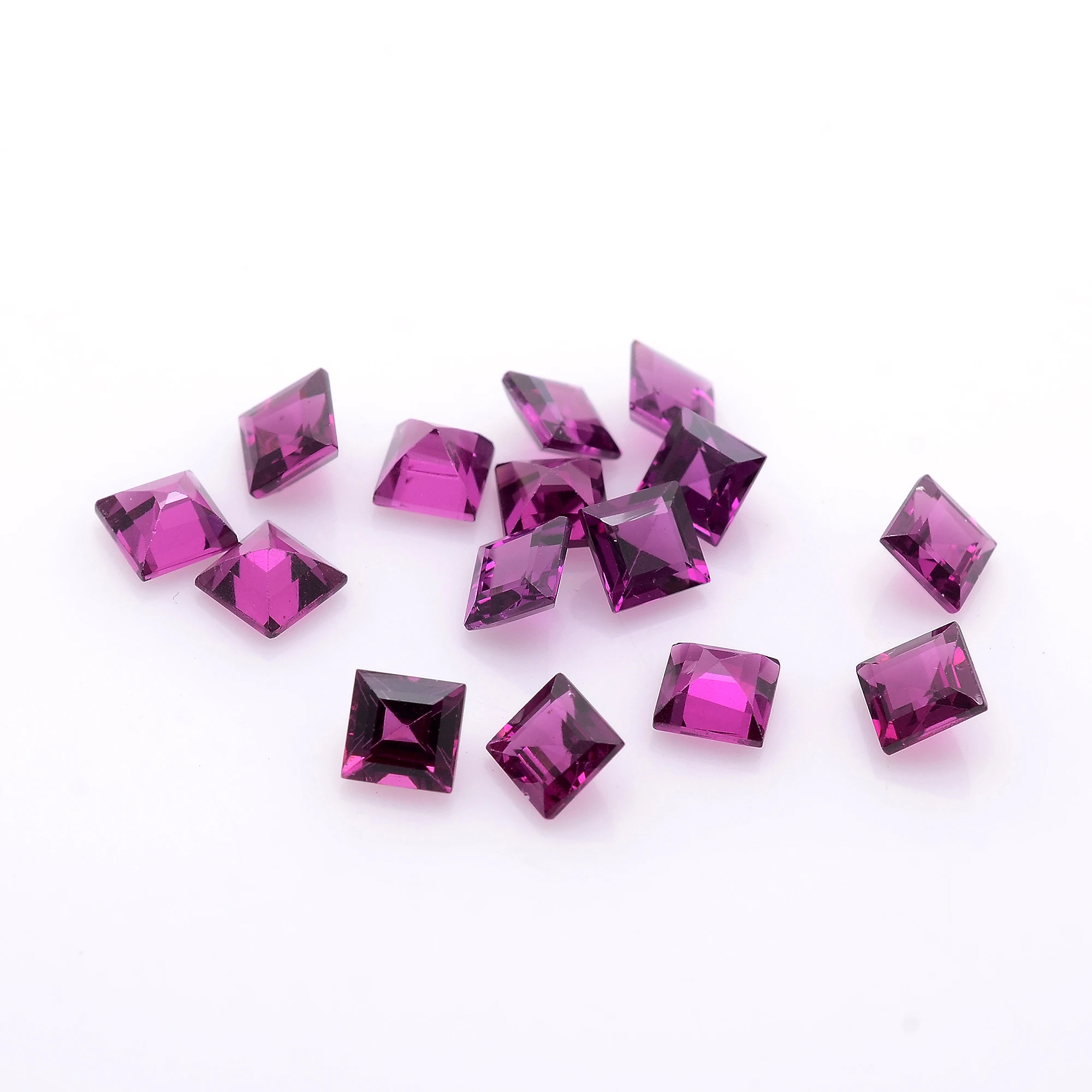 Wholesale Natural 4MM Top Qualify Square Shaped Rhodolite Loose Gemstone Pink Color Faceted Cutting Jewelry Making Stone
