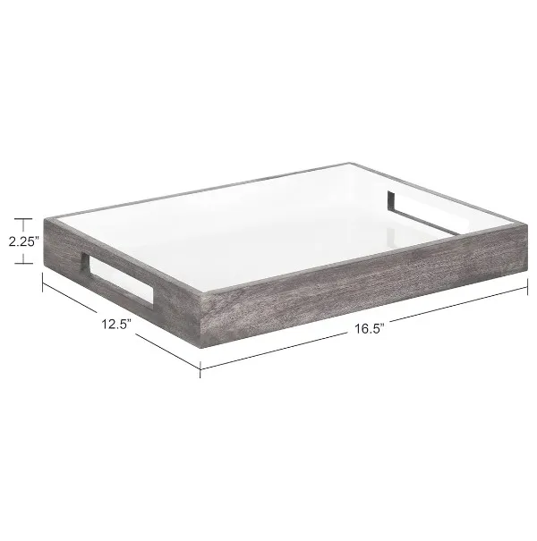 Leading Manufacturer The White & Grey Wash Solid Mango Wood Tray Contemporary Farmhouse Accent Tray For Serving & Decor Use