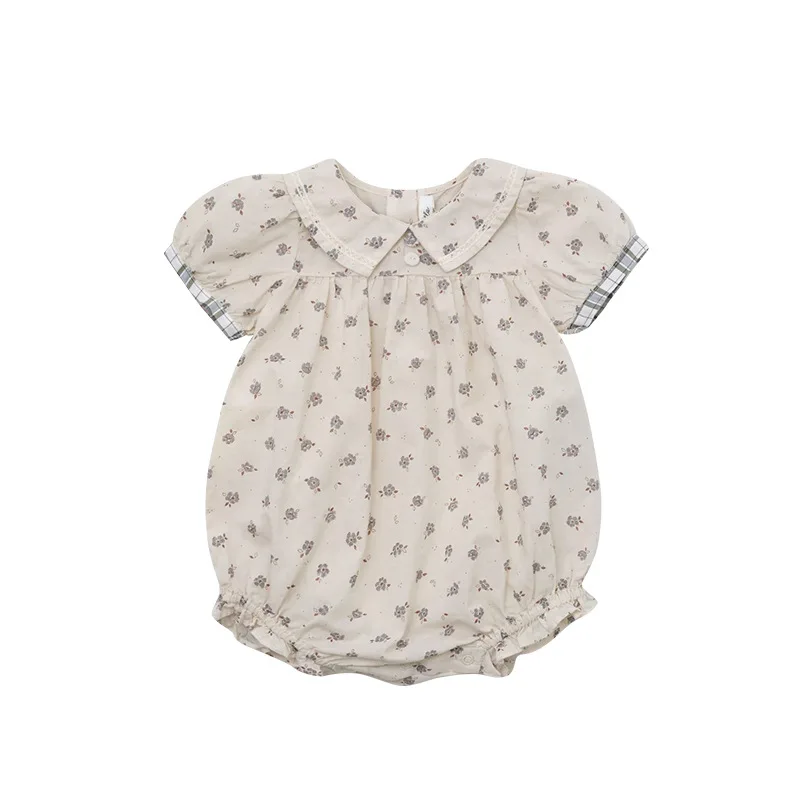2024 Spring Pure Cotton Perbena Print Baby Girl Triangle Romper