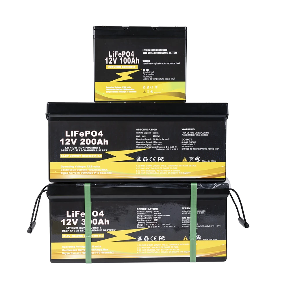 Rechargeable Li-Ion Storage Prismatic 12V 24V 48V 100Ah 200Ah 300Ah LiFePO4 Lithium Ion Battery 12V
