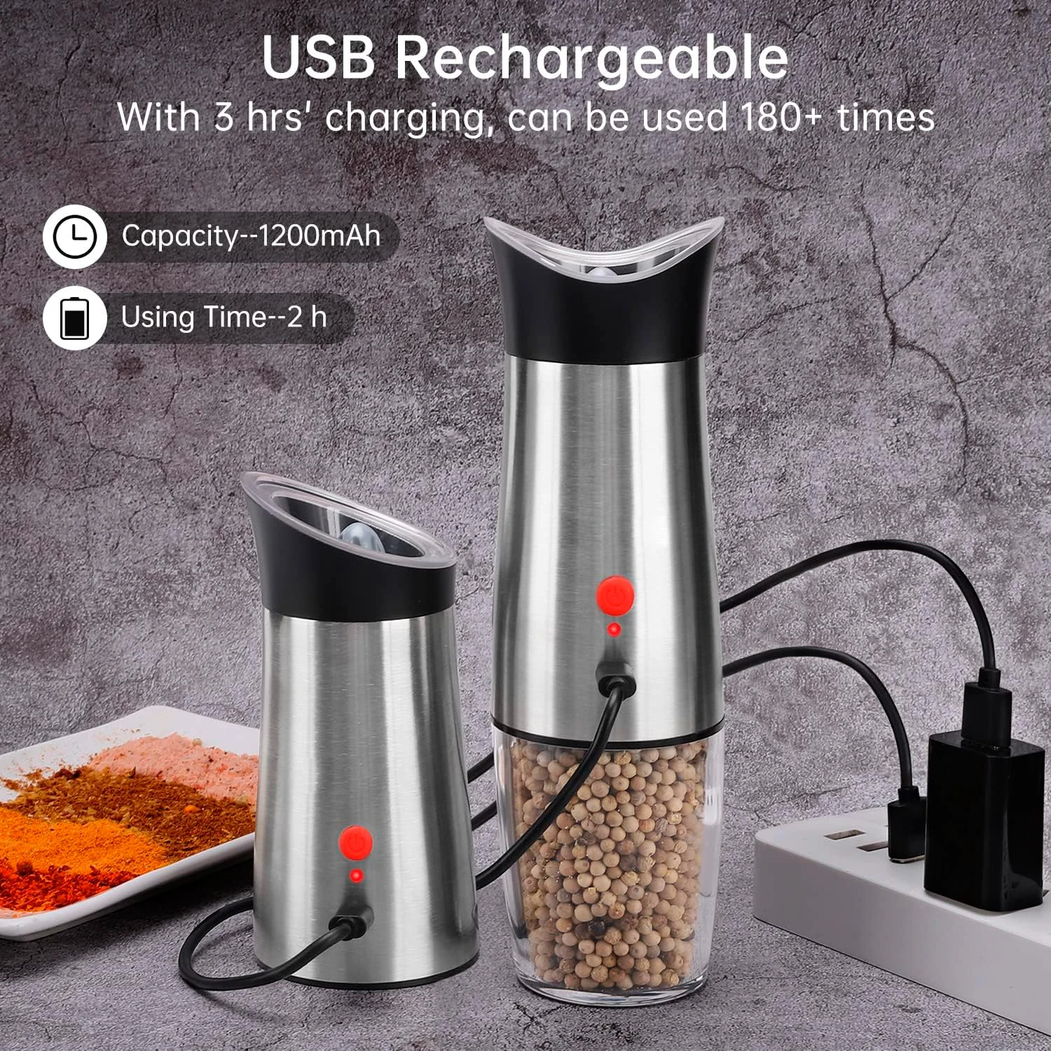 Electric Salt and Pepper Grinder Set Battery Operated Stainless Steel Mill with Light