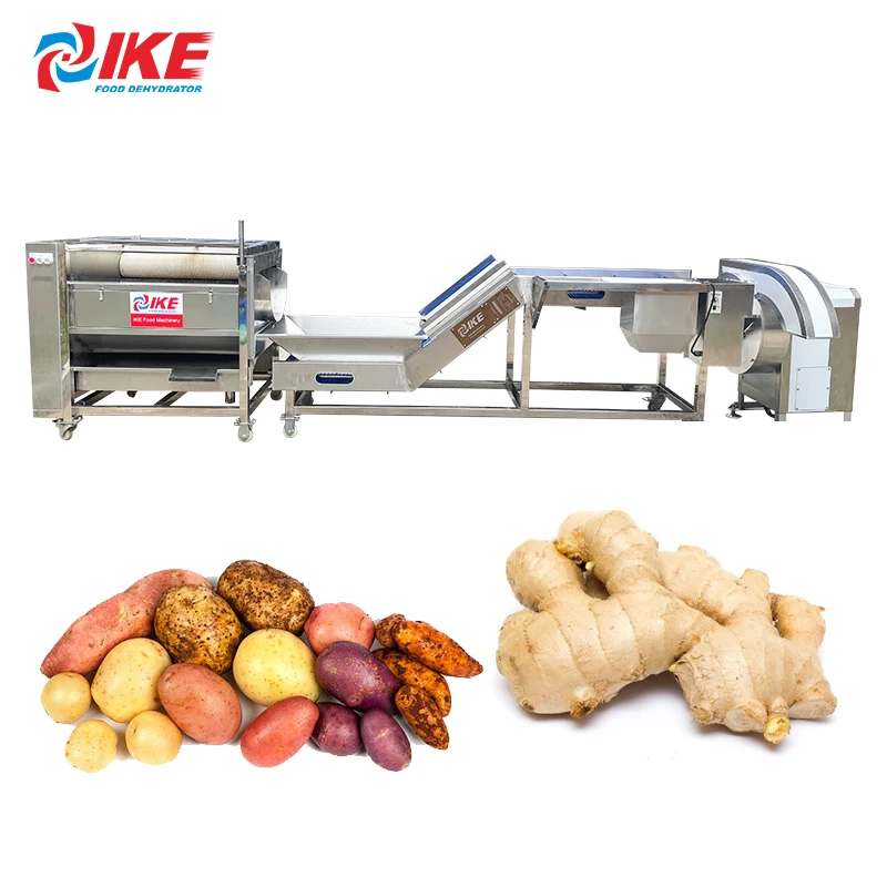 Potato rotary drum washer Root Vegetable Ginger Washing Peeling cutting Machine Line