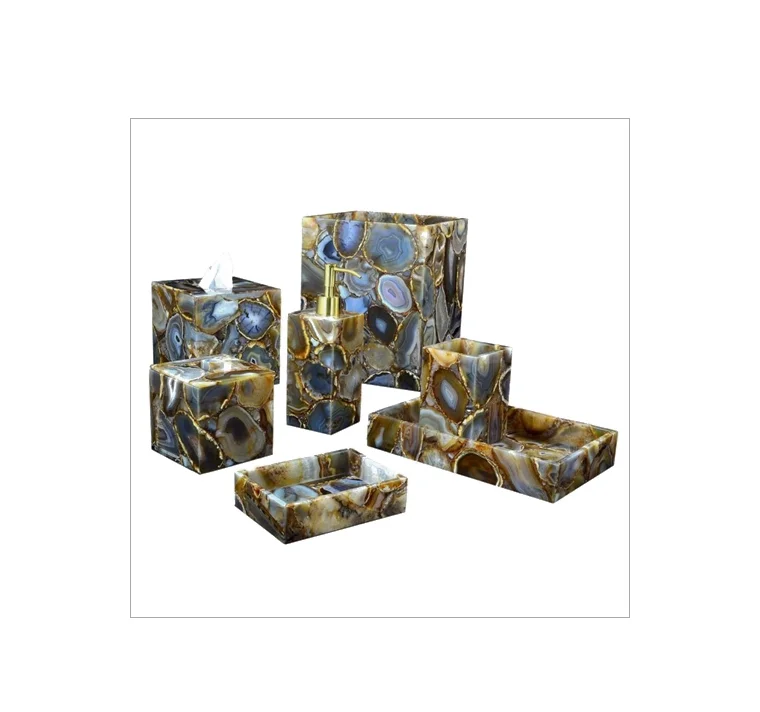 Stylish Brown color Mother of Pearl Inlay Bathroom Set Accessories brush soup holder with good price product