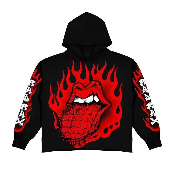 Custom men sweatshirt hoodies 100 cotton no string graphic printed heavyweight oversized pullover crop top streetwear hoodie