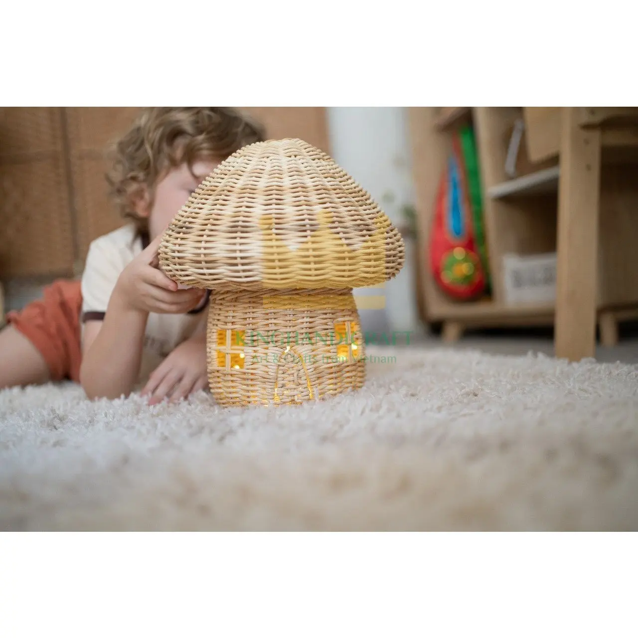 Mushroom house shaped rattan material basket nordic kids room decor hot item cute handicraft