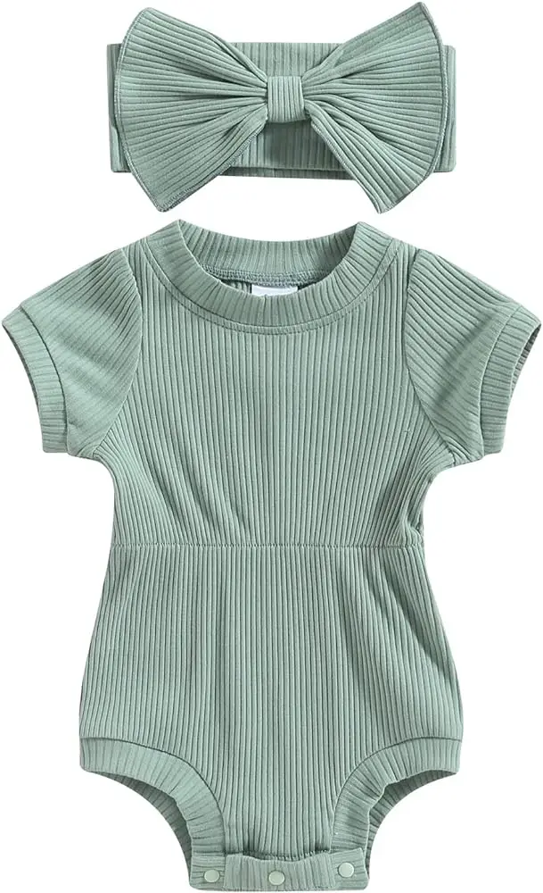 Baby Clothes OEM Newborn Infant Toddler Girls Clothes Solid Color Ruffle Organic Waffle Cotton rompers