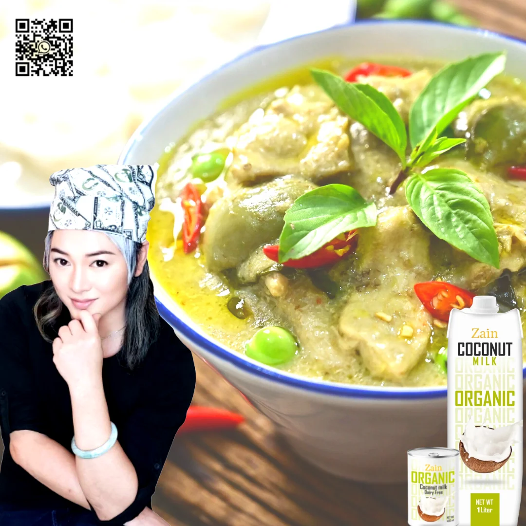 Ajintai Zen Canned Green Curry Chicken Brest Wing Ham spicy Thai herbal  fine food Menu with Zain  Organic Coconut milk cooking