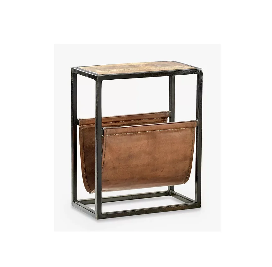 Classic Style Top Selling natural Wood & Leather Magazine Rack Newspaper Display Holder & Rack Used In Stores/Shop /Library